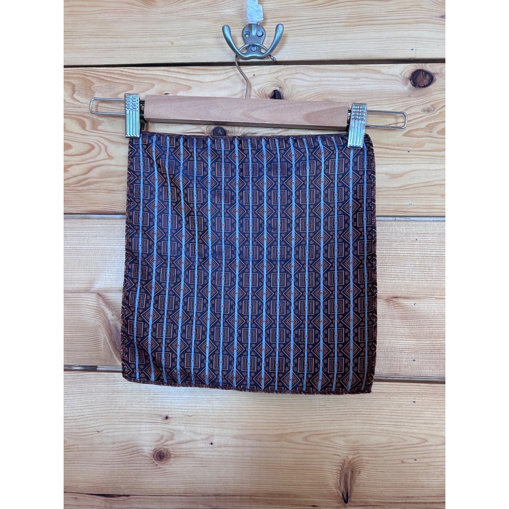 Vintage Silk Pocket Square‎ Mens One Size Navy Blue Copper Reversible Geometric
